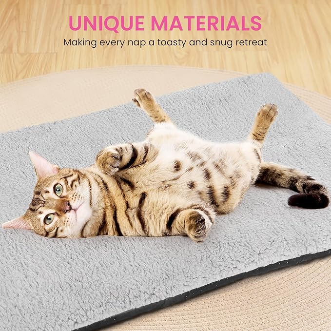 Self Warming Cat Bed, Noiseless Cat Heating Pad, Self Heating Cat Dog Mat, Extra Warm Thermal Pet Pad for Indoor Outdoor Pets with Removable Cover Non-Slip Bottom Washable (Large)