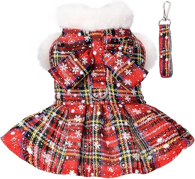 Dog Sweater Dress, Puppy Sweaters for Small Dogs Girl Winter Pet Clothes Outfit for Chihuahua Yorkie Teacup Cold Weather Red Plaid Cat Apparel Clothes (X-Small, Red)