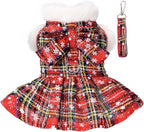 Dog Sweater Dress, Puppy Sweaters for Small Dogs Girl Winter Pet Clothes Outfit for Chihuahua Yorkie Teacup Cold Weather Red Plaid Cat Apparel Clothes (X-Small, Red)