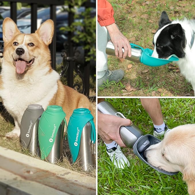 LumoLeaf Portable Dog Water Bottle 27 OZ, Stainless Steel Pet Travel Water Bottle Dispenser for Walking, Hiking and Outdoor, Portable Water Bowl for Large Dogs (Blue)