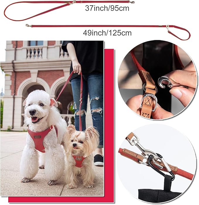 Puppytie No Pull xs Dog Harness with Multifunction Dog Leash,Soft Adjustable No Choke Escape Proof Pet Harness Vest,Suede Bow red,XXS