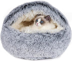 Cat Beds & Dog Bed with Cover Cave, Dog Beds for Small Dogs, Round Soft Plush Donut Calming Pet Bed for Indoor Cats or Small Dog, Washable Puppy Bed with Non-Slip Bottom-16inch