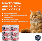 Minced Tuna and Salmon Wet Canned Cat Food, 100% Mercury-Tested, Moist Can Fish for Cats, Grain-Free, Protein, Non-GMO, 3oz, Pack of 12