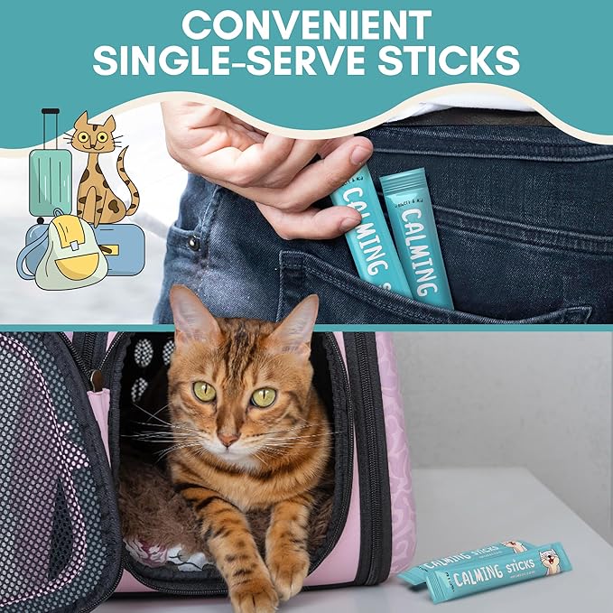 ALBERT & MIA Lickable Cat Calming Treats - Stress & Anxiety Relief for Indoor Cats - Tasty & Vet Calming Treats for Cats & Kittens (Calm Care for Grooming, Car Rides, Travel and Sleep Aid) 20 Pack