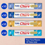 INABA Churu Cat Treats, Grain-Free, Lickable, Squeezable Creamy Purée Cat Treat/Topper with Vitamin E & Taurine, 0.5 Ounces Each Tube, 40 Tubes, Tuna Variety Box