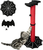 Gothic Cat Scratching Post, 34 inch with Sturdy Spider Web Floor Foundation and Bat Shaped Top with Spider Toy, Halloween Cat Scratcher, Cat Scratchers for Indoor Cats, Black and Red from Littlesy