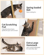 FourFurPets Modern Cat Tree, 58-Inch Cat Tower for Large Cats, Maine Coon Cat Tree with Scratching Board, Large Perch, Hammock and Removable Pads, White