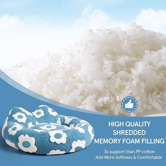 Round Dog Bed for Small Dogs & Cats -Washable Dount Cute Cat Bed for Indoor Cats, Orthopedic Sherpa Fleece Soft Cozy Calming Pet Bed with Removable Zipper Cover (Blue, (23x23x8inches))