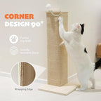 PETKARAY Couch Corner Cat Scratcher, 28'' Corner Scratching Post Cat Wall Scratcher, Sisal Scratch Pad for Sofa, Wall Furniture Protector with Toy Ball