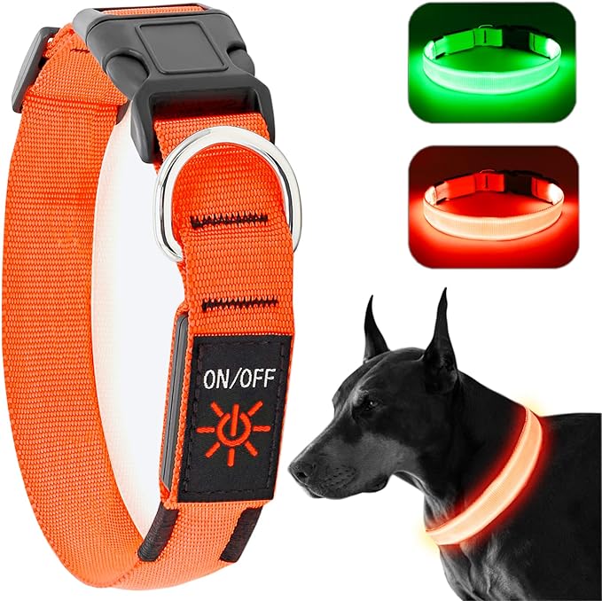 LED Dog Collar - Adjustable, Waterproof, Glow in Dark for Night Walking, Medium Large Dogs