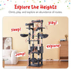 77-Inch Tall Cat Tree for Indoor Cats, Multi-Level Large Cat Tower with 4 Hammocks, 2 Padded Perches, Cat Condo, Sisal Scratching Posts and Hanging Toys for Large Adult Cat, Smoky Grey