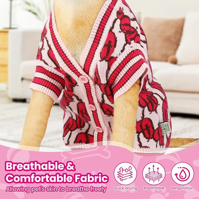 Pet Sweaters for Dogs Boys and Girls, Dynamic Letter Patterned Dog Sweater,Dog Cardigan,Pet Clothes,Pet Knitted Clothing,Fit for Different Seasons and Kinds of Dogs (Pink XS)