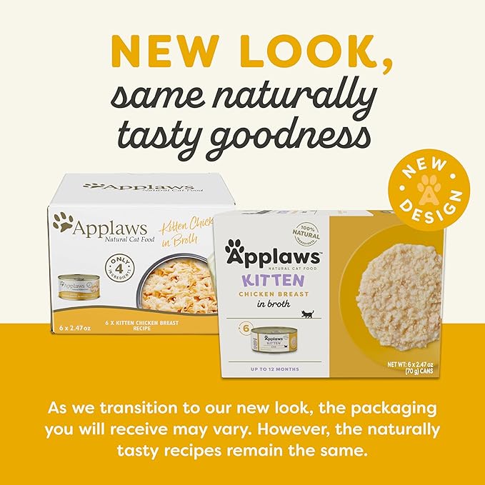 Applaws Natural Wet Kitten Food, Limited Ingredient, Grain-Free, Protein with No Artificial Additives, Chicken Breast in Broth (6 x 2.47oz Cans)
