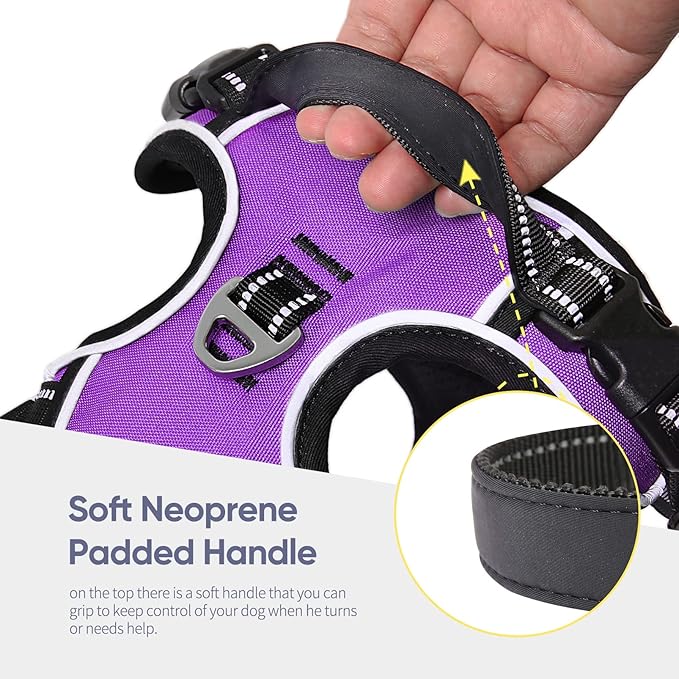 HEELE Dog Harness, No Pull Adjustable Padded Reflective Harness for Small Medium Large Dogs with Handle for Walking Training, Purple, XL