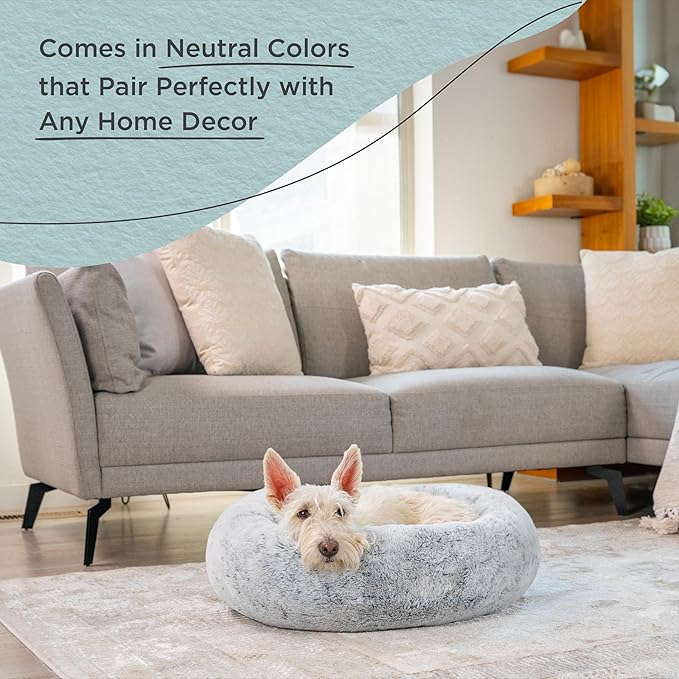 Best Friends by Sheri SnuggleSoft Faux Fur Calming Donut Bed for Dogs, Gray, Small, 23" x 23"