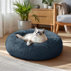 Deconovo Calming Donut Dog Bed, Washable Plush Round Pet Bed for Small Dogs & Cats with Raised Rim, Non-Slip Base and Soft Faux Fur—Lightweight, Easy-Care Design Dark Grey 21" L x 21" W x 8" Th