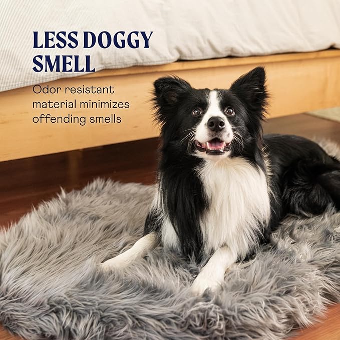 PupRug Orthopedic Dog Bed for Large Dogs with Fluffy Soft Faux Fur and Memory Foam for Joint Pain Relief, Machine Washable and Waterproof Couch Bed, Charcoal Grey, Large/Extra Large