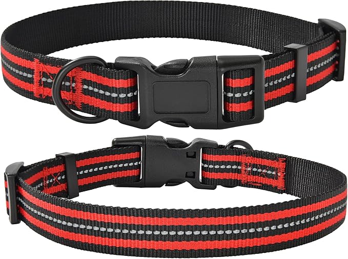 Mile High Life Reflective Dog Collar | Nylon Pet Collars wiith Buckle | Light Weight Puppy Collars | Red Dog Collars for Large Dogs (Red, L)