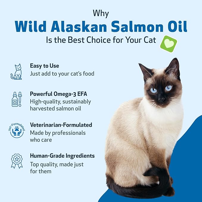 Pet Wellbeing Wild Alaskan Salmon Oil for Cats - Wild-Caught, Cold-Processed, Daily Omega-3 Fish Oil for Healthy Coat and Skin, Joint Mobility and Strength - EPA, DHA - 8 fl oz (236 ml)