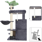 Cat Tree for Indoor Cats Large Adult, Heavy Duty Cat Tower for Big Cats, Cat Tree House with Self Groomer Brush, Big Padded Top Perch, Scratching Post, Hammock, Smoky Gray GCT012G