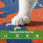 3-in-1 Sisal Cat Scratcher Mat 23.6x15.7'' Protects Carpet Couch & Furniture with Sticker Tape, Floor & Wall Cat Scratching Pad, Anti-Slip, Durable for Indoor Outdoor Cats (Vivid Orange)