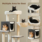 PEQULTI 57.5" Cat Tree with Litter Box Enclosure Large, Wood Cat Tower for Indoor Cats with Storage Cabinet and Cozy Cat Condo, Sisal Covered Scratching Post and Repalcable Dangling Balls, Black
