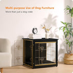 DWANTON Dog Crate Furniture with Cushion, Wooden Kennel Table with Double Doors, Indoor Dog House, Small/Medium/Large Size, 27.2" L, Black+Gold