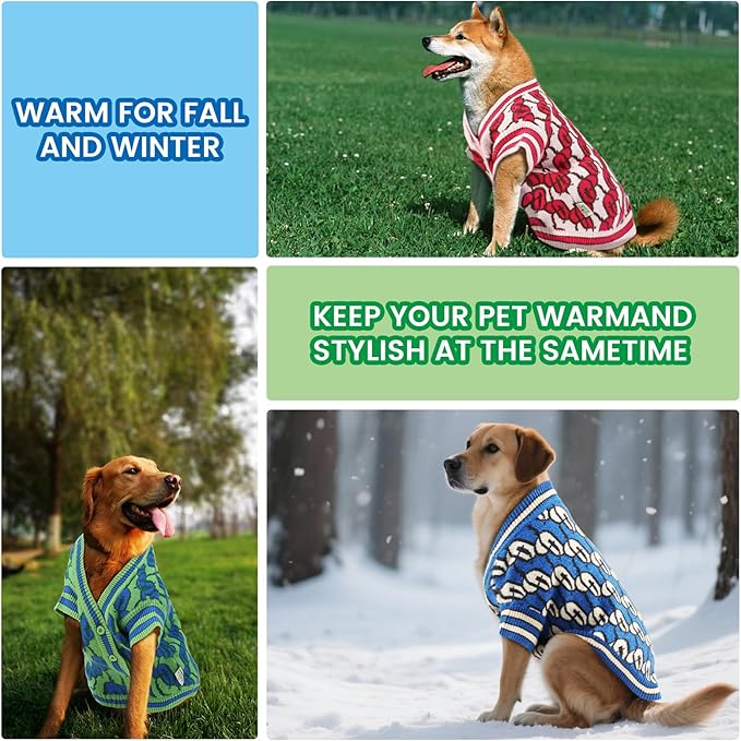 Pet Sweaters for Dogs Boys and Girls, Dynamic Letter Patterned Dog Sweater,Dog Cardigan,Pet Clothes,Pet Knitted Clothing,Fit for Different Seasons and Kinds of Dogs (Green XS)