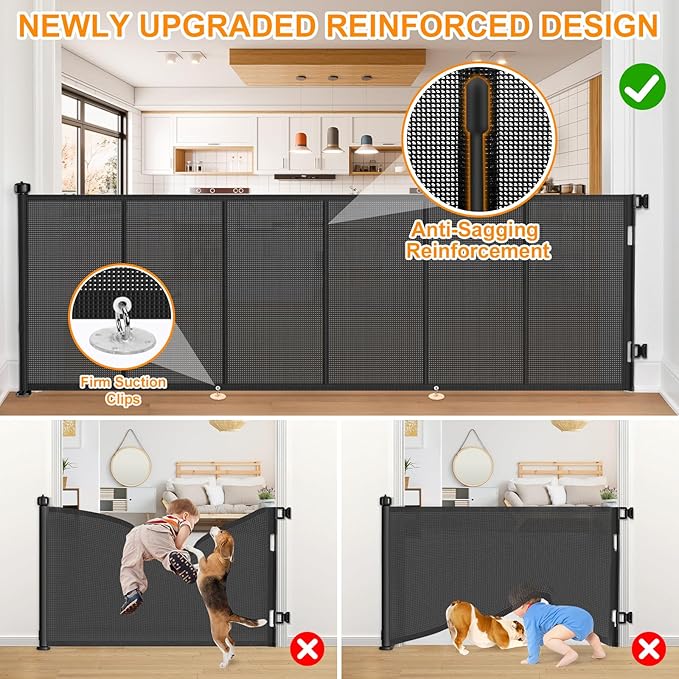 120 Inch Retractable Baby Gates Extra Wide, 41 Inch Reinforced Extra Tall Gate for Large Openings, Mesh Safety Gate for Kids Pets, Retractable Dog Gate for Stair Hallways Doorway Indoor Outdoor, Black