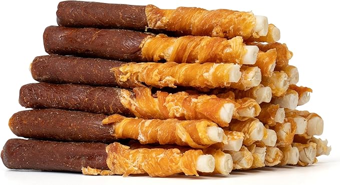 MON2SUN Dog Treats 5 Inch Double Flavor Chicken & Chicken Liver Wrapped Rawhide Sticks, Teeth Cleaning for Small Dogs, 21.16 oz (30 Count)
