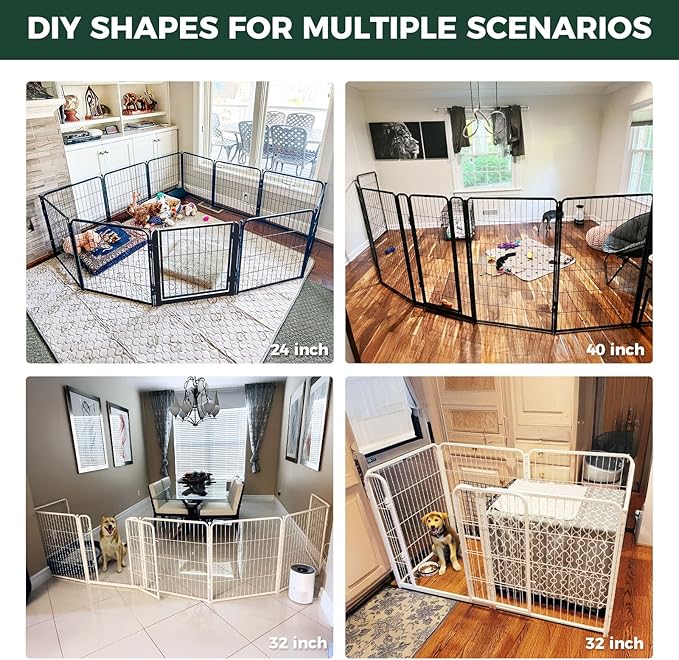 FXW Dog Playpen for Indoor Use - Wide gate and Safe Play, Heavy Duty 24 Inch 8 Panels Dog Pen for Puppies and Small Dogs, Black