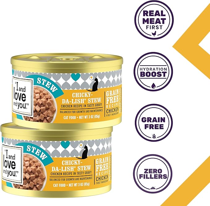 I and love and you Wet Cat Food - Chicky-Da-Lish Stew - Chicken Recipe, Grain Free, Filler Free, 3oz Pack of 24 Cans