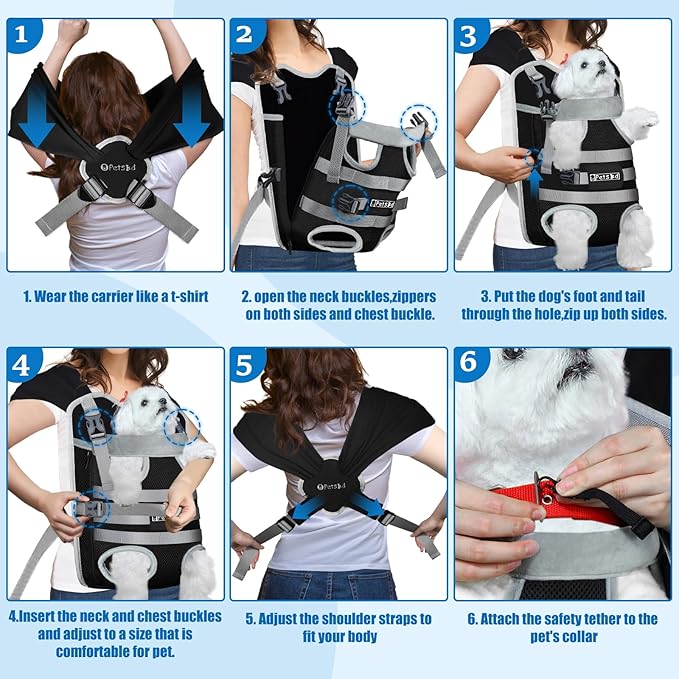 Petskd Dog Front Carrier Backpack for Small Pet with Adjustable Cross Shoulder Straps, Hands Free Puppy Legs Out Chest Carriers for Hiking, Cycling, Vet (Black, M)