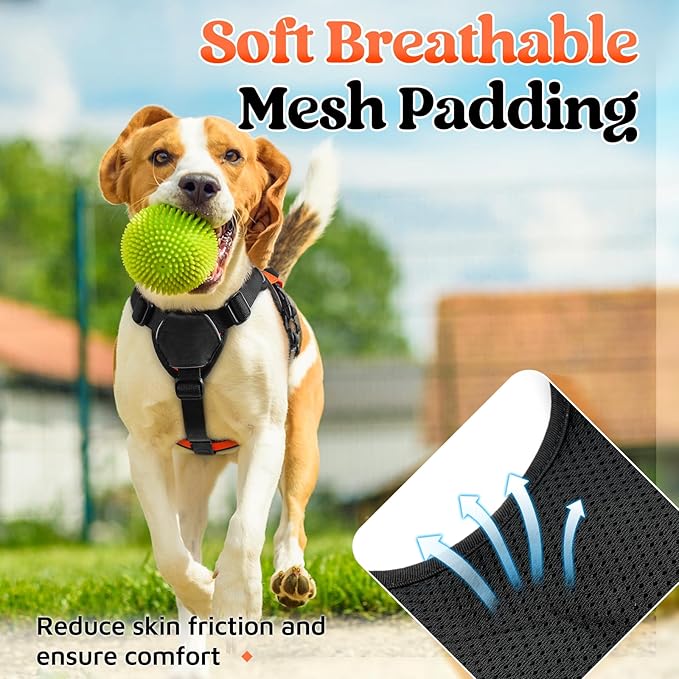 rabbitgoo Escape Proof Dog Harness, Soft Padded Full Body Pet Harness, Reflective Adjustable No Pull Vest with Lift Handle and Lesh Clip for Large Dogs Walking Hiking Training, S, Orange