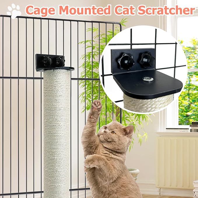 Cat Scratching Post Wall Mounted 2-in-1 Cage Mount Cat Scratcher 2 Pack Natural Sisal Kitty Scratch Posts for Indoor Kittens to Scratch and Climbing 15.7 x 2.7 inches (White)