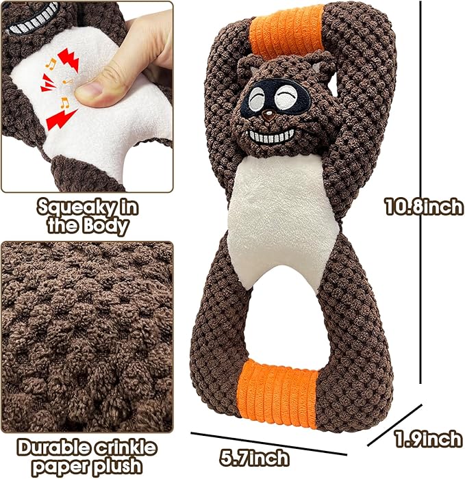 Plush Indestructible Durable Tough Dog Toys for Small Dogs, Interactive Dog Toys for Small Medium Large Dog Breeds (Raccoon)