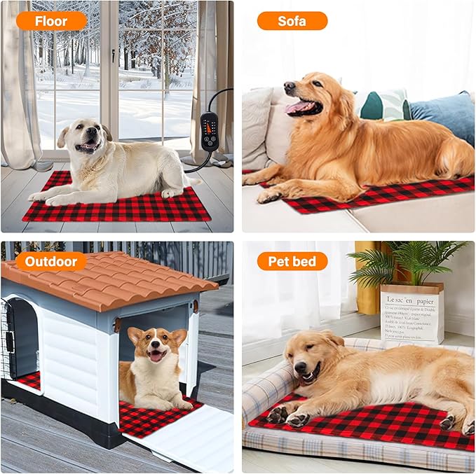 Pet Heating Pad, Adjustable Temperature Heated Dog Bed with Timer, Outdoor Waterproof Pad with Anti-Chew Cord, Overheat Protection Warming Mat for Small Medium and Large Dogs (L:23.6"x35.4")