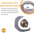 K&H Pet Products Thermo-Pet Cave Heated Cat Bed - Navy/Geo Flower 17 X 15 X 13 Inches