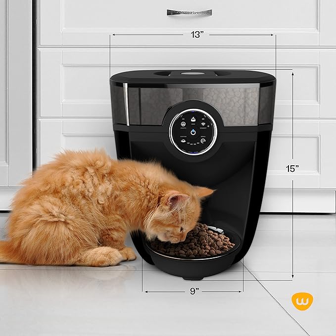 Feeder-Robot by Whisker, Black with Smoke-Grey Hopper; Includes Backup Battery; Smart, Automatic Pet Feeder, Feed Your Cat or Dog from Anywhere, Designed & Assembled in USA