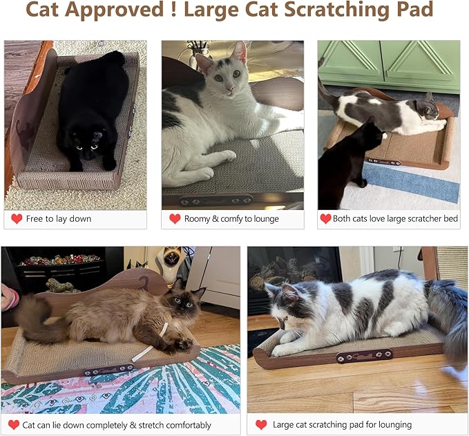 NATUYA Cat Scratcher Cardboard Lounge Bed, 24 Inch Large Cats Scratching Board Couch, Durable Cat Scartch Pad for Indoor Cats
