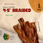 chew-e&tasty Braided 4-5" Bully Sticks Odor Free Long Lasting 100% Beef Chews- Made & Packaged at Food-Grade Facility - High Protein Low Fat Dental Treats
