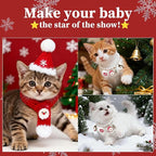4Pcs Christmas cat Costume Accessories Set for Cats-Santa Hat, Pearl Necklace, Scarf with Gift Bag for Holiday Party Photo