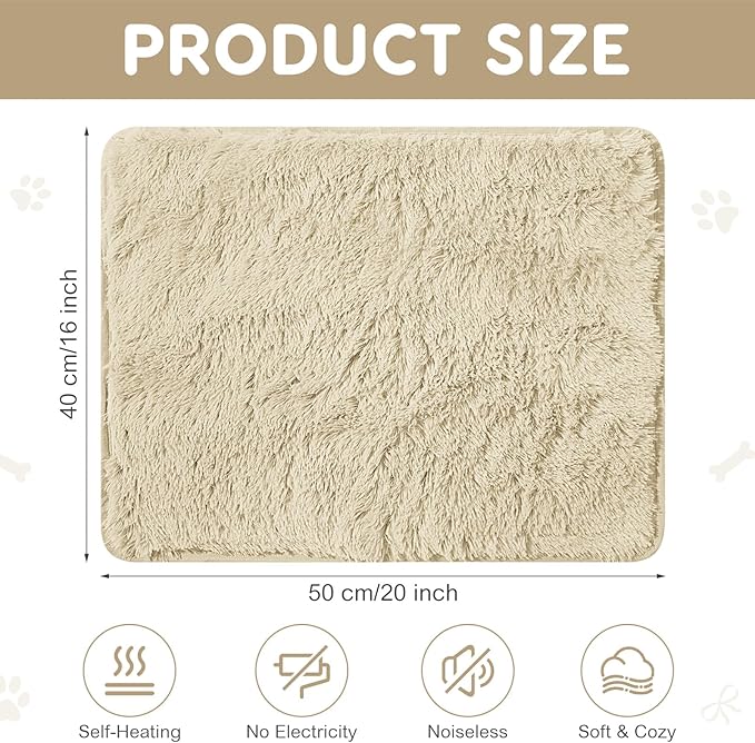 4 Pack Self Warming Cat Bed Pad Self Heating Cat Dog Mat with Fluffy Faux Fur Plush Cat Calming Bed Thermal Cat Mat Washable Pet Pad Anti Slip Bottom for Outdoor Indoor Pets (Camel,16" X 20")