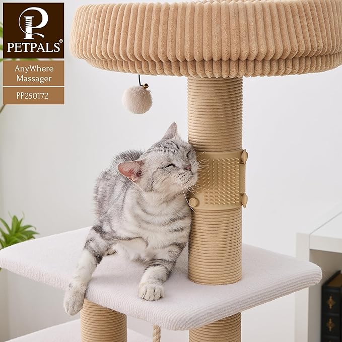 2Pcs PetPals Anywhere Cat Massager with Adjustable Bands and Soft Silicone Bristles, Fits Cat Trees, Furniture & More, Soothing, Easy-to-Clean Grooming Tool for Indoor Cats