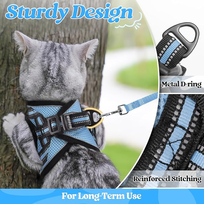 rabbitgoo Cat Harness and Leash Set for Walking Escape Proof, Adjustable Soft Kittens Vest with Reflective Strip for Cats, Comfortable Outdoor Vest, Light Blue, S