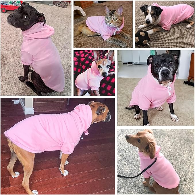 BINGPET Fleece Lined Dog Hoodies Fall Dog Puppy Sweatshirt Soft Warm Sweater Winter Hooded Clothes for Small Medium Large Dogs & Cats (#2 Pink(Plain), Small/Medium (Chest Girth 19"))
