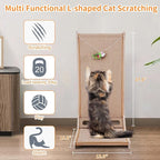 Sisal Cat Scratchers for Indoor Cats, 26.8'' L-Shape Cat Scratching Board, Large Cats Scratching Posts to Protect Furniture, Solid Wooden Cats Scratch Pad with Mouse Toy(Vertical Scratcher)
