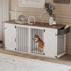 Large Dog Crate Furniture for 2 Dogs, Extra-Large Indoor Dog House with Partition, Heavy-Duty Sturdy Dog Kennel for Large Dogs, 1 Storage Bag, Farmhouse Style Cage