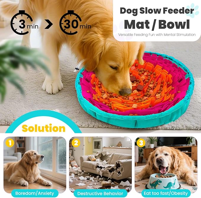 Petcare Dog Snuffle Mat and Lick Mat Set, Interactive Enrichment Dog Puzzle Toy for Puppy Small Medium Large Dogs Cats, Adjustable Slow Feeder Bowl Sniff Foraging Mats Mental Stimulation Treat Game
