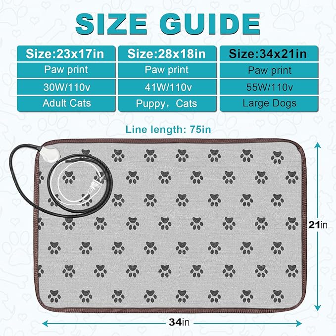 Large Dog Heating Pad 34 x 21in, Electric Heating Pads for Pets, Heated Dog Bed Mats Controller-Free, Automatic Constant Temperature Pet Heating Pad, Whelping Heating Pad